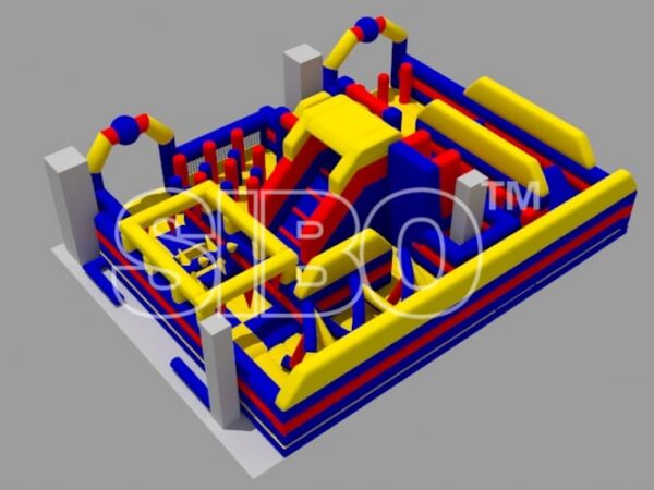 Inflatable Playground with Dual Arches and Safety Features – 4m Slide, Net Walls, and More