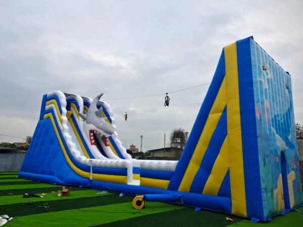 Commercial Inflatable Shark Slide Zip Line | Big Thrill Ride for Events