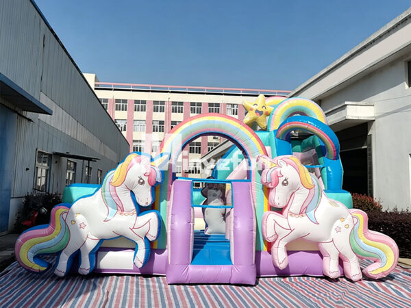 Pastel Unicorn Rainbow Inflatable Bounce House with Slide