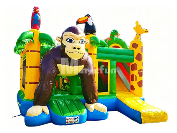 Jungle Gorilla Themed Inflatable Bounce House Slide | Commercial Kids Playground