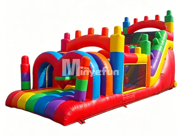 Rainbow Themed Inflatable Obstacle Course with Slide