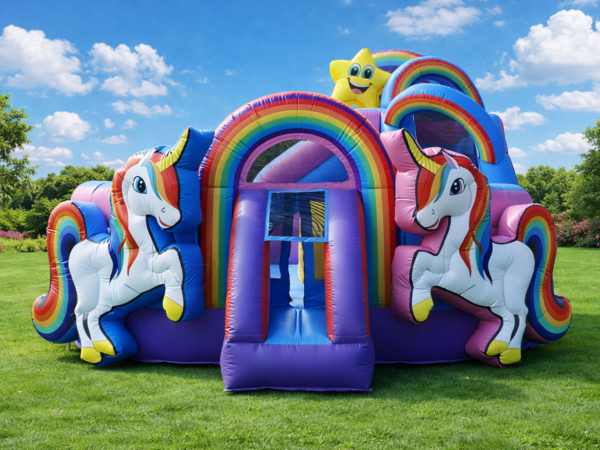 Rainbow Horse Inflatable Slide Bouncer for Sale | Custom Unicorn Bouncy Slide Manufacturer