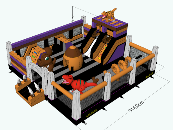 Dinosaur Inflatable Obstacle Course with Dual Slides | Commercial Inflatable Playground for Sale