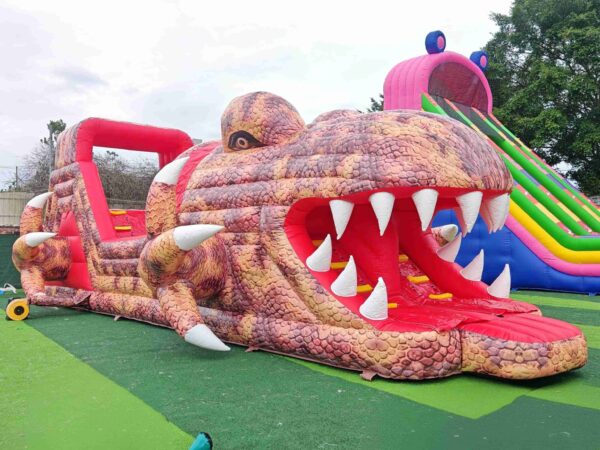 Giant Crocodile Mouth Inflatable Obstacle Course Slide | 14*3.4*5m Commercial Dinosaur Themed Inflatable Playground