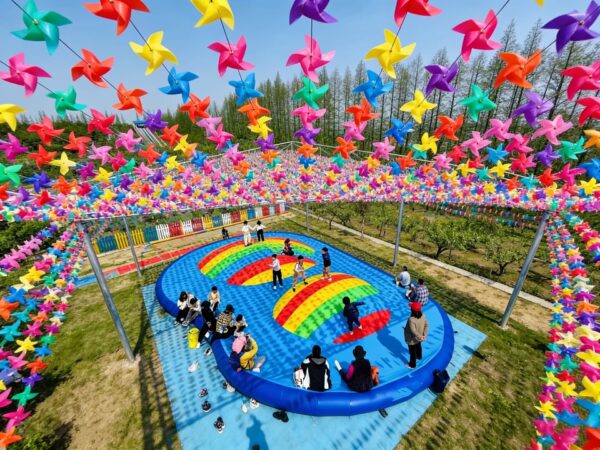 Rainbow Inflatable Jumping Cloud Trampoline | Commercial Grade Amusement Park Bouncer for Kids & Family