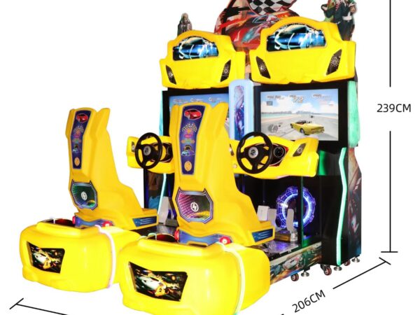 Dual Yellow Sports Car Racing Arcade Machine | 2 Player Coin Operated Simulator