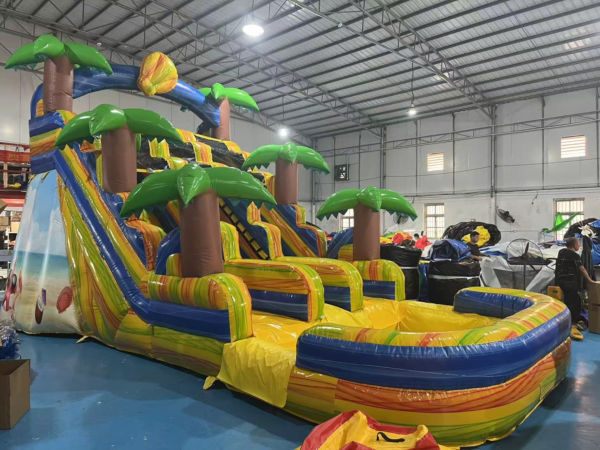 Tropical Palm Tree Inflatable Water Slide with Pool