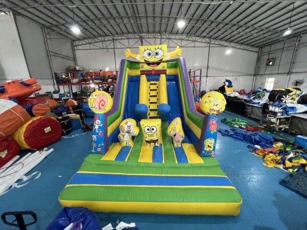 6x4m SpongeBob Themed Commercial Inflatable Dry Slide Bounce House Combo for Kids Party Rental Business