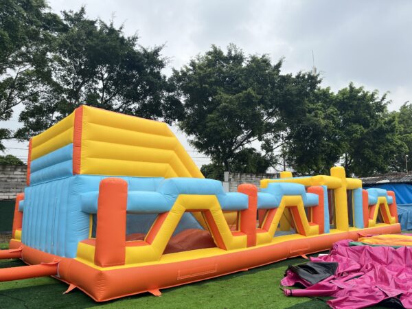 Long Dual Slide Inflatable Obstacle Course | Commercial Kids Race Obstacle Run For Party Rental