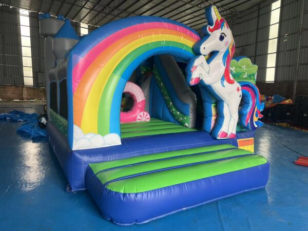 Unicorn Rainbow Inflatable Bounce House With Slide | Fairy Tale Castle Inflatable Combo Obstacle Course For Kids Party Rental