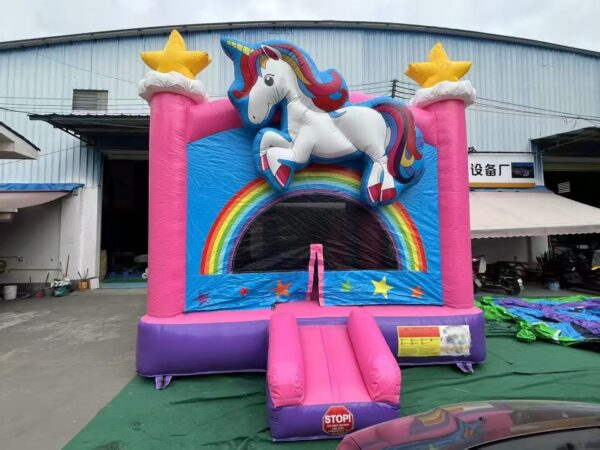 Unicorn Rainbow Inflatable Bounce House With Small Slide Kids Princess Bouncy Castle