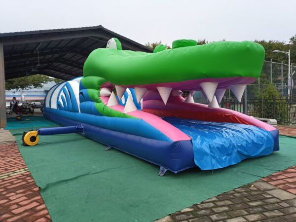 Giant Crocodile Mouth Inflatable Water Obstacle Tunnel Slip N Slide Water Park