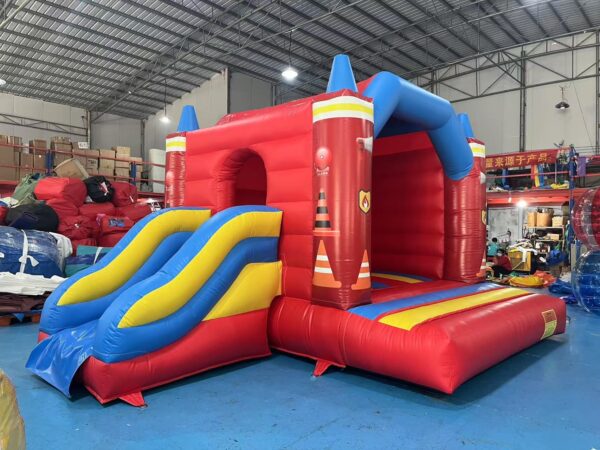 Firefighter Themed Inflatable Bounce House With Dry Slide