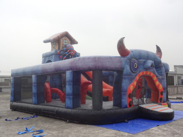 Halloween Monster Inflatable Bounce House Combo With Slide | Commercial Haunted House Jumper