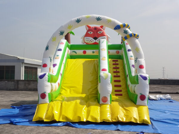 7x4x5m Inflatable Dry Slide With Tiger Fruit Theme | Commercial Kids Bouncy Slide For Party Rental