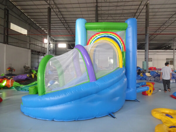 4.5x4.5x3.5m Rainbow Inflatable Bouncy Castle With Slide Commercial Kids Bounce House For Party Rental