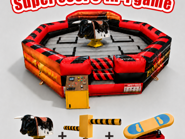 3 in 1 Inflatable Meltdown Mechanical Bull Surfboard Game Arena For Party Rental